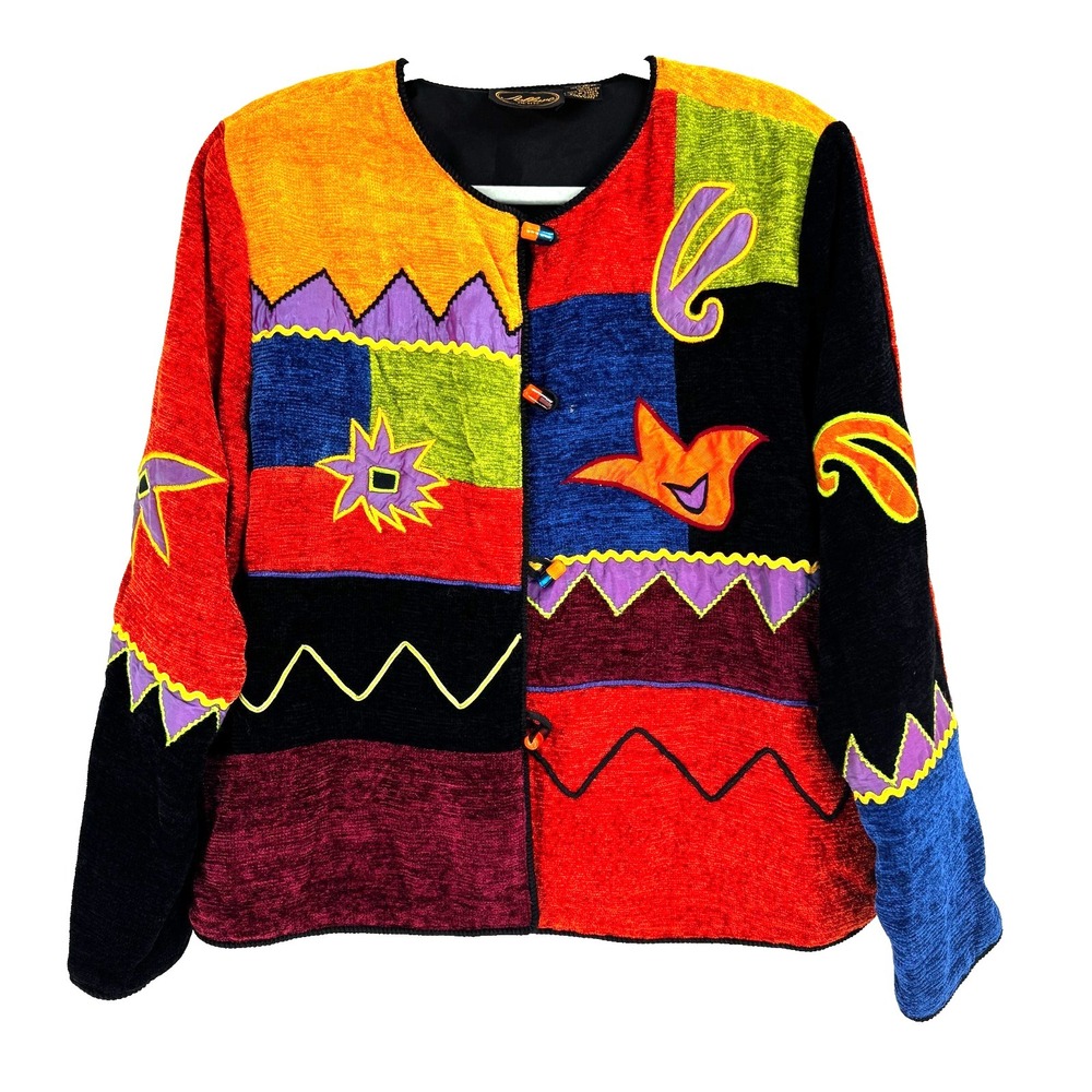 Vintage Allure Patchwork Colorblock Embroidered Jacket Women's PL Floral Artsy